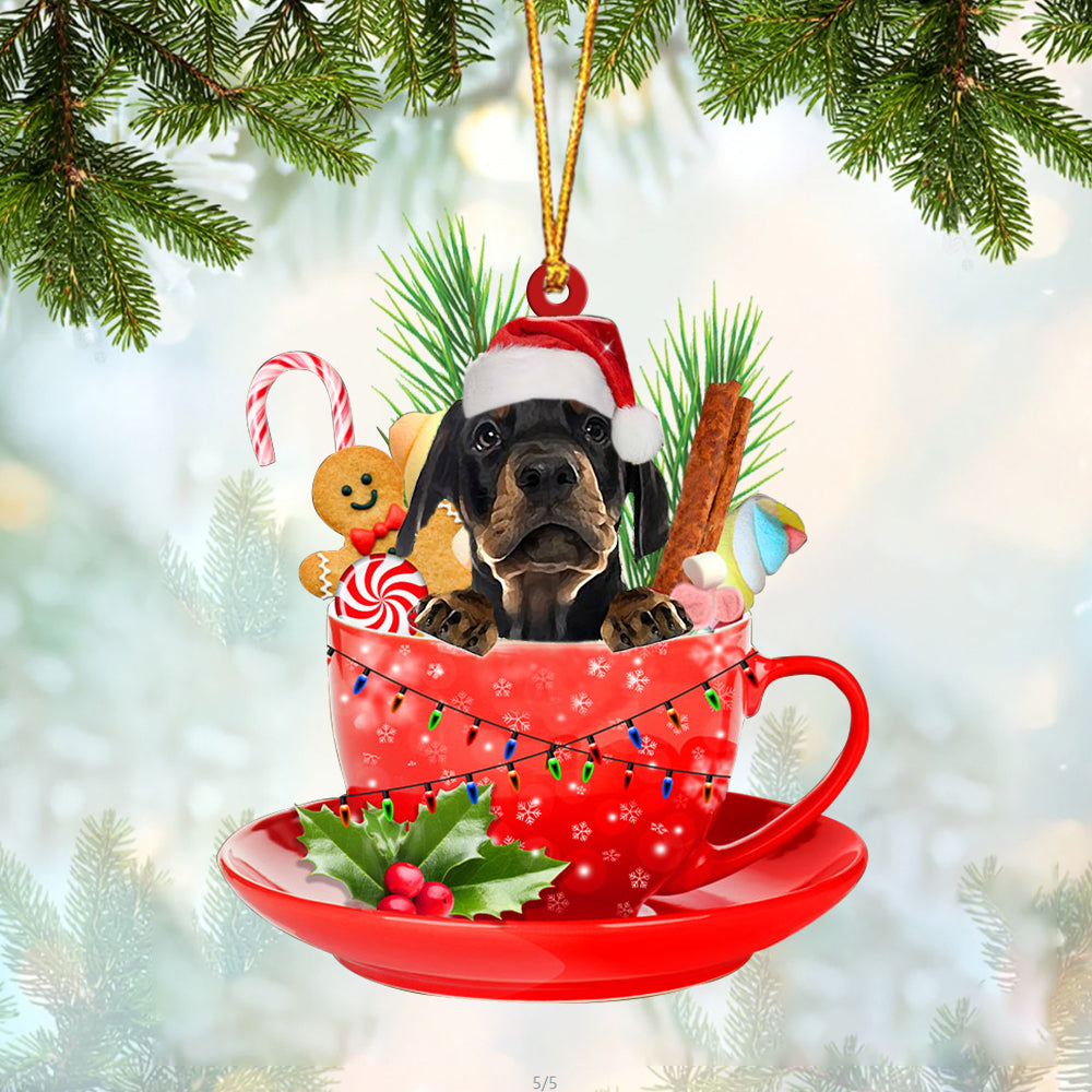 Dobermann Pinscher In Cup Merry Christmas Ornament Flat Acrylic Dog Ornament