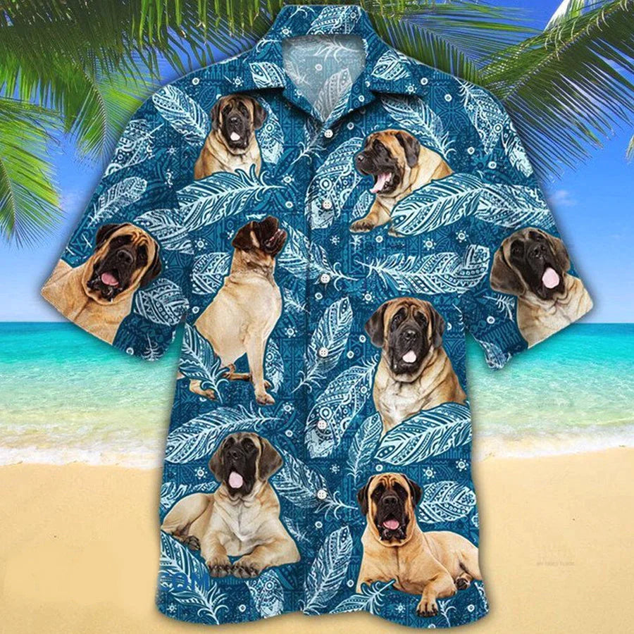 English Mastiff Dog Lovers Blue Feather Hawaii/ English Mastiff aloha Hawaiian Shirt