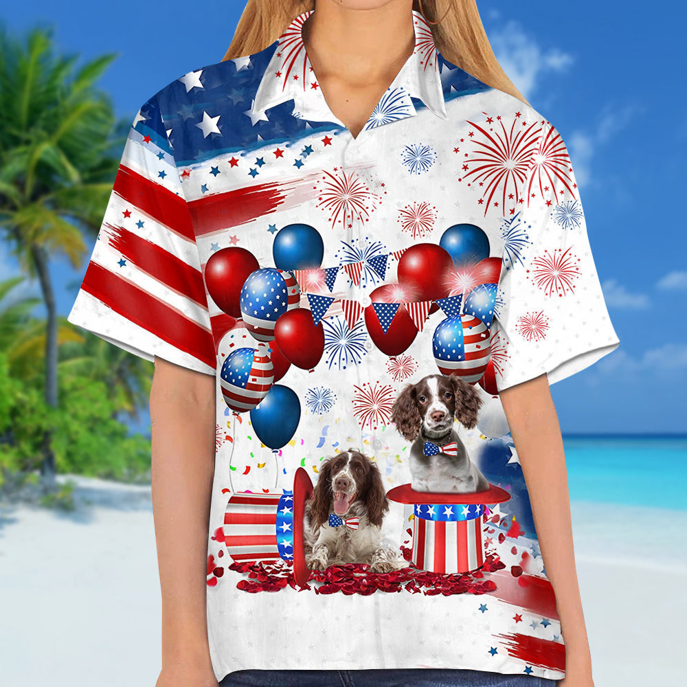 English Springer Spaniel Independence Day Hawaiian Shirt/ Dog Hawaii Beach Shirt Short Sleeve For 4Th Of July
