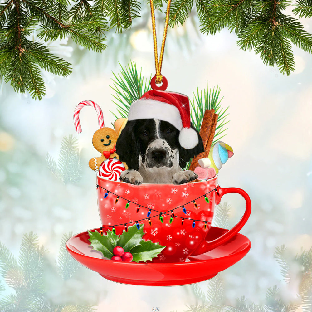 English Springer Spaniel In Cup Merry Christmas Ornament Flat Acrylic Dog Ornament