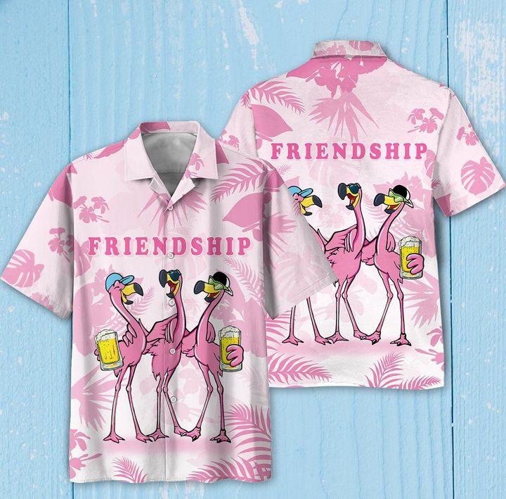 Friendship Flamingos Aloha Hawaiian Shirts/ Flamingo Hawaii Shirt/ Aloha Shirt For Men/ Funny Flamingo Beach Shirt