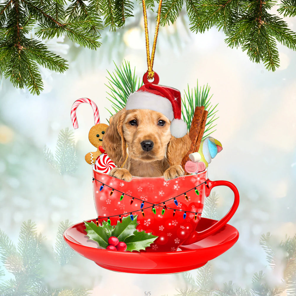 GOLDEN Cocker Spaniel In Cup Merry Christmas Ornament Flat Acrylic Dog Ornament