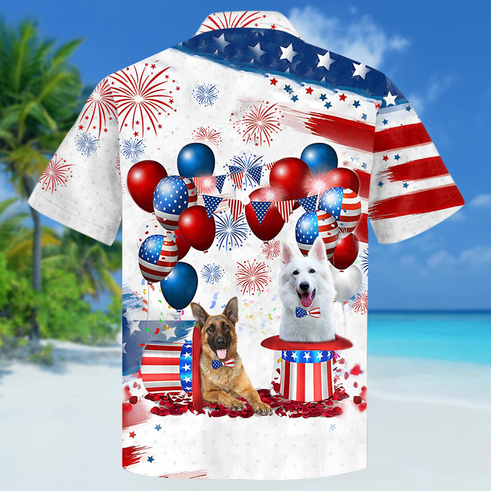 German Shepherd Independence Day Hawaiian Shirt/ Dog Hawaii Beach Shirt Short Sleeve For 4Th Of July