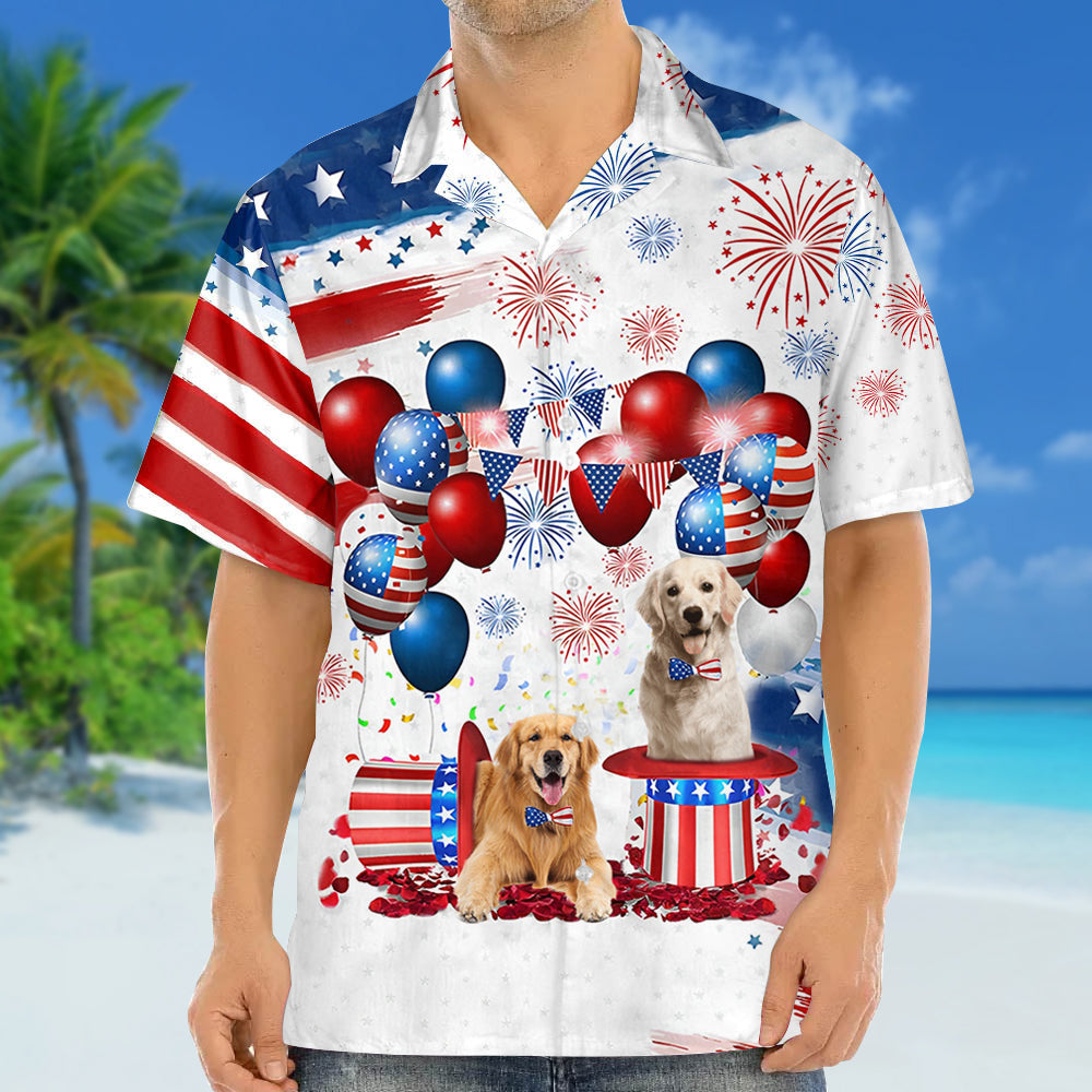 Golden Retriever Independence Day Hawaiian Shirt/ Dog Hawaii Beach Shirt Short Sleeve For 4Th Of July