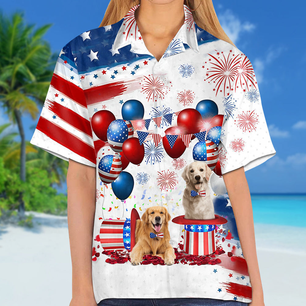 Golden Retriever Independence Day Hawaiian Shirt/ Dog Hawaii Beach Shirt Short Sleeve For 4Th Of July