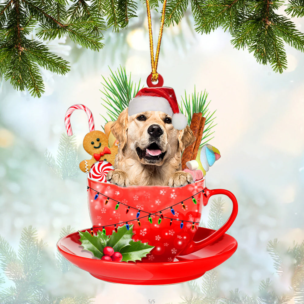 Golden Retriever In Cup Merry Christmas Ornament Flat Acrylic Dog Ornament