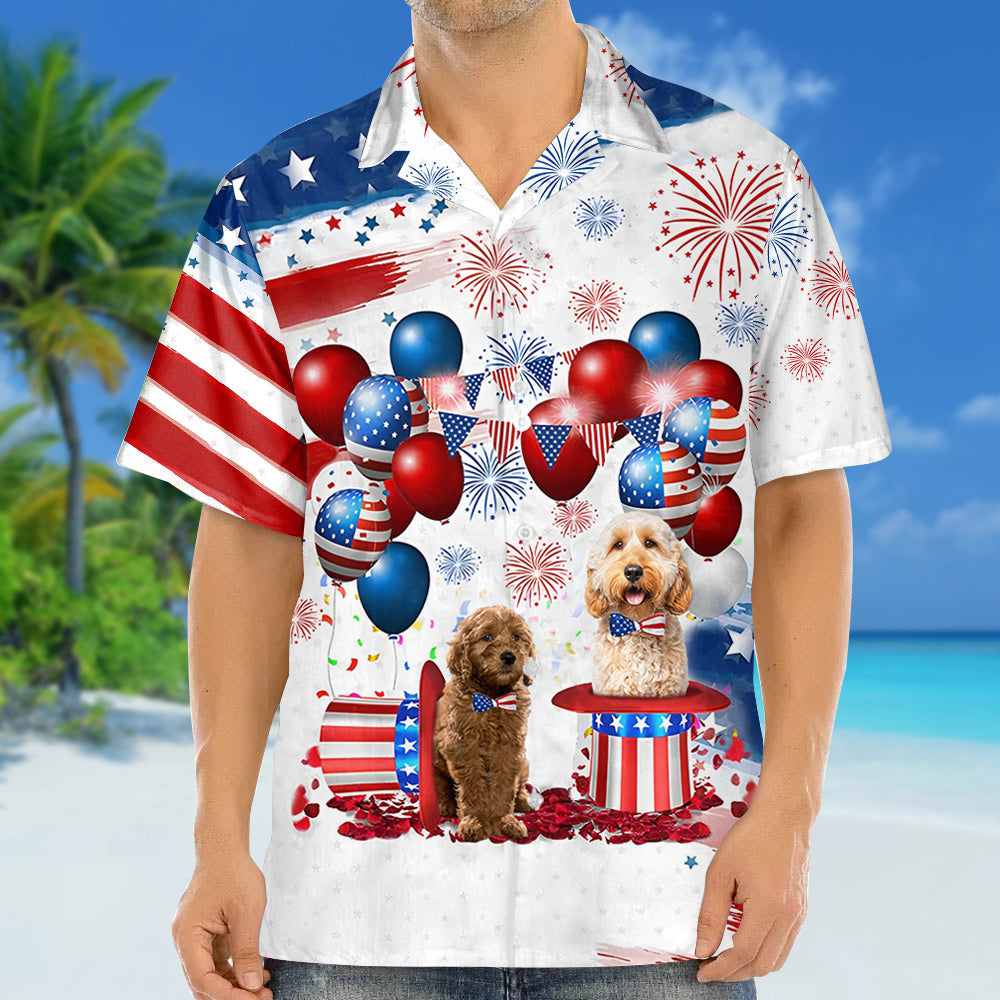 Goldendoodle Independence Day Hawaiian Shirt/ Dog Hawaii Beach Shirt Short Sleeve For 4Th Of July