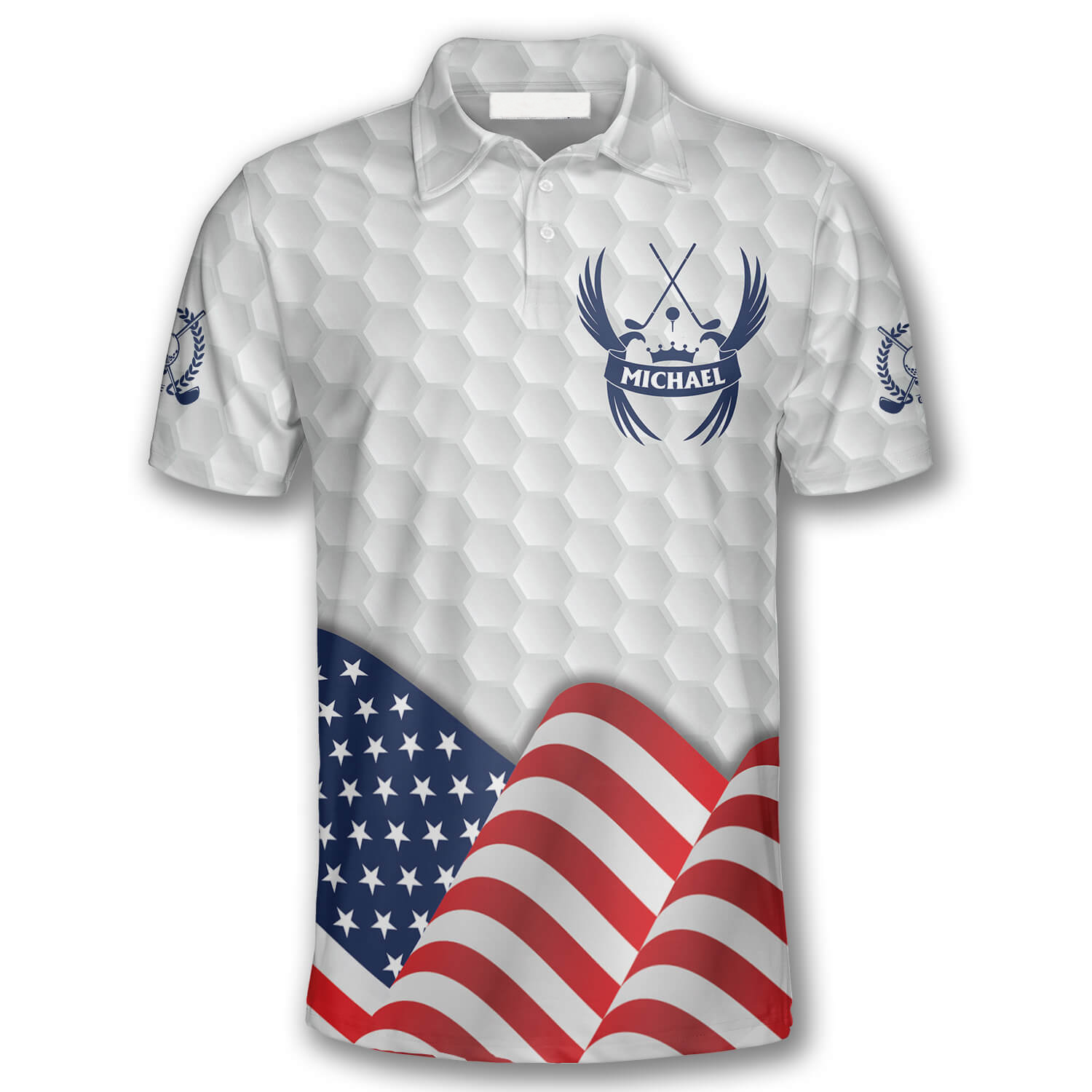 Eagle Waving Flag White Version Custom Golf Polo Shirts for Men