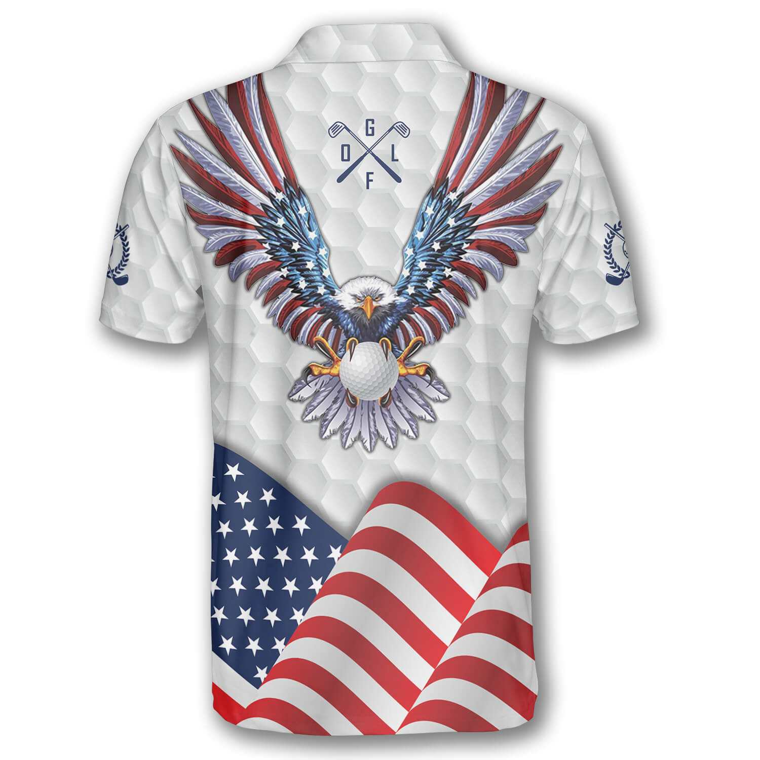 Eagle Waving Flag White Version Custom Golf Polo Shirts for Men