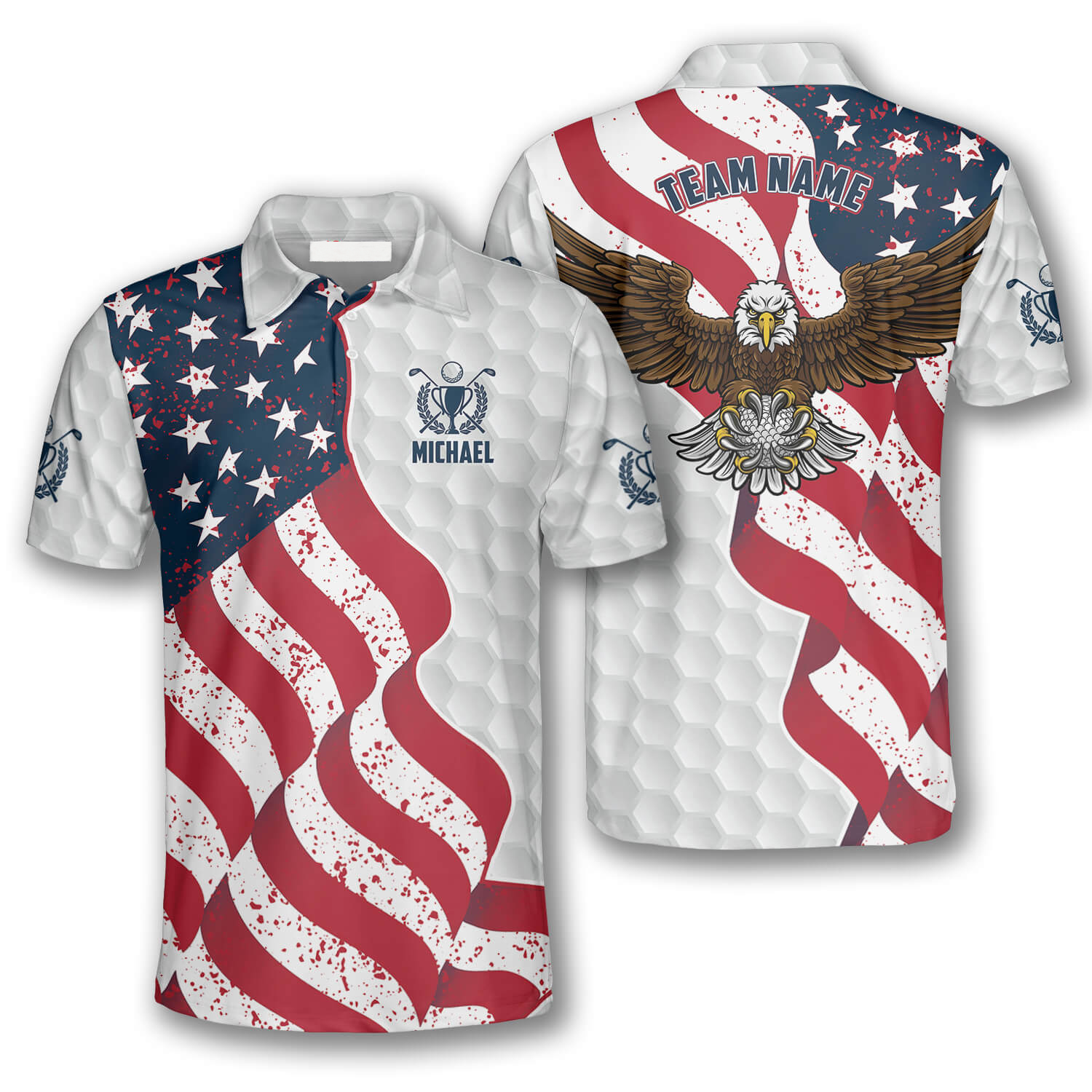 Patriotic American Flag Eagle Sports Style Custom Golf Polo Shirts for Men