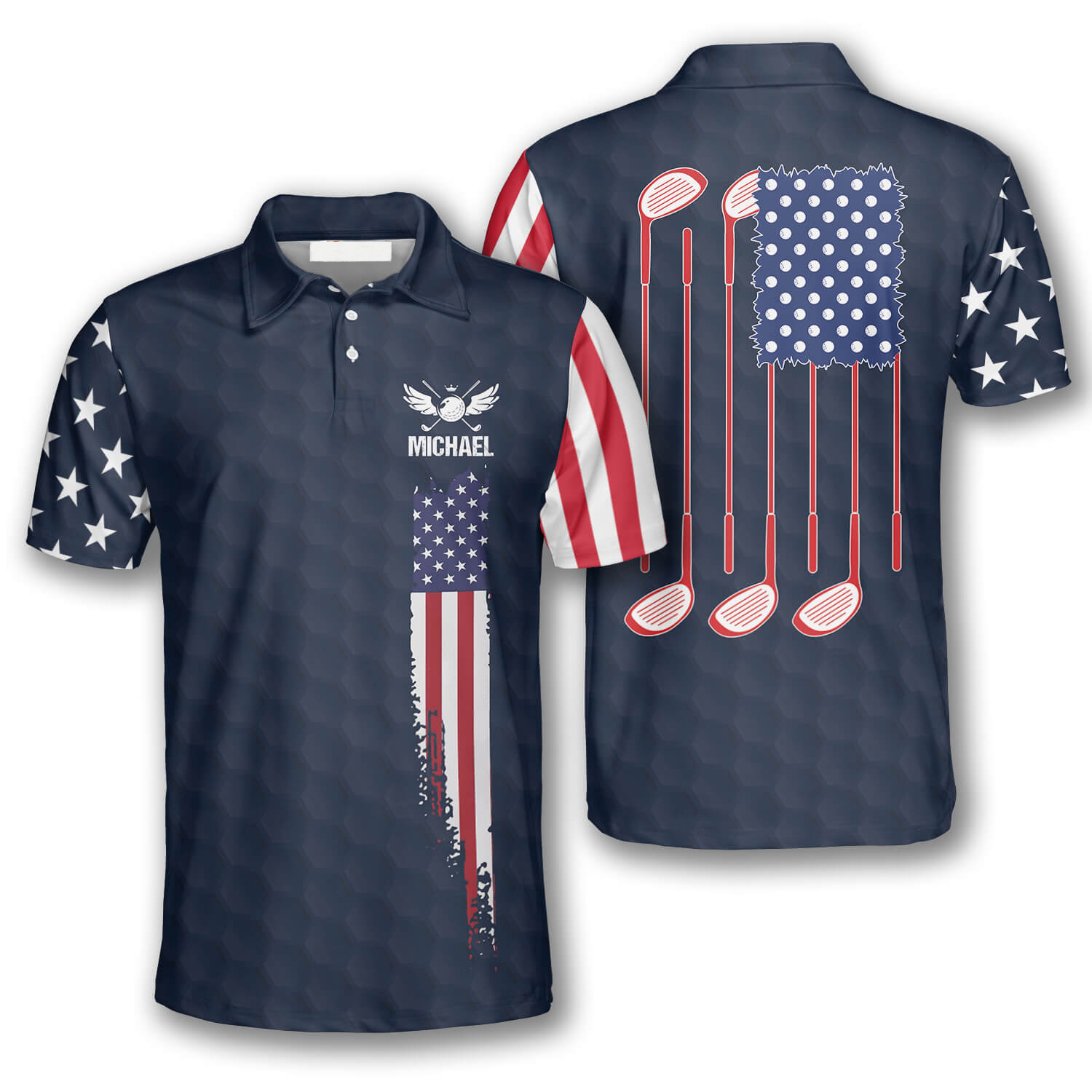 American Flag Navy Custom Golf Polo Shirts for Men
