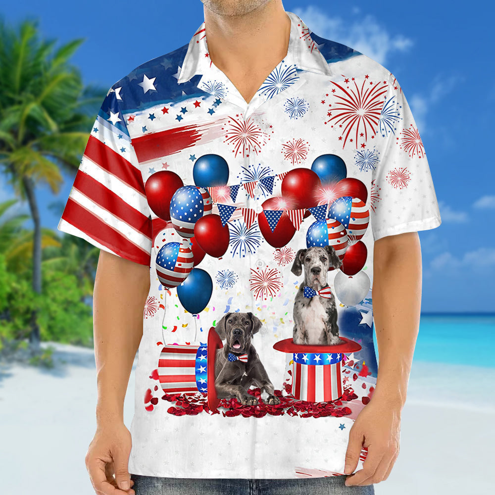 Great Dane Independence Day Hawaiian Shirt/ Dog Hawaii Beach Shirt Short Sleeve For 4Th Of July