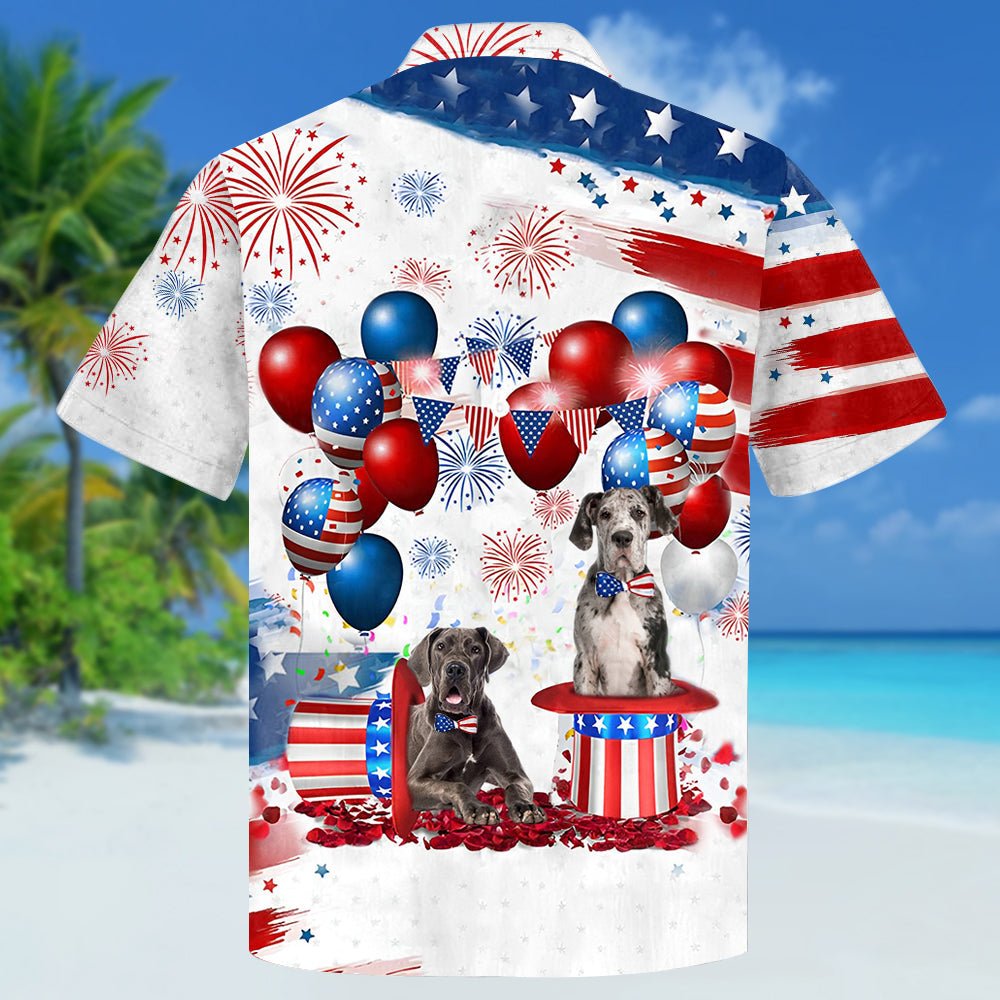 Great Dane Independence Day Hawaiian Shirt/ Dog Hawaii Beach Shirt Short Sleeve For 4Th Of July