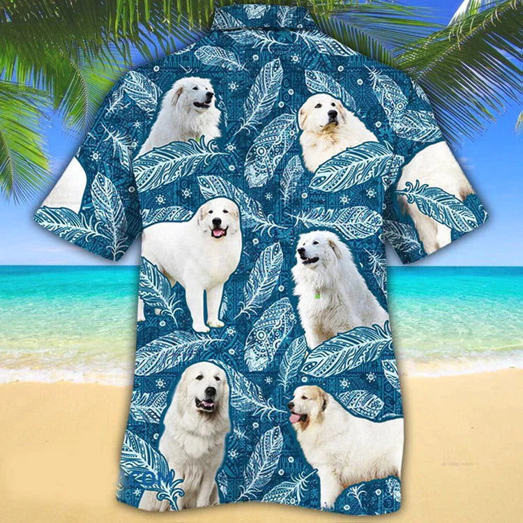 Great Pyrenees Dog Lovers Blue Feather Hawaii Hawaiian Shirt