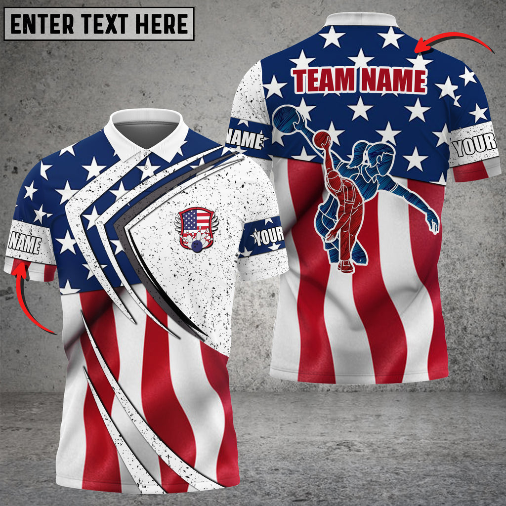 Coolspod Bowling American Style Customized Name 3D Shirt/ Flag Bowling Polo Shirt