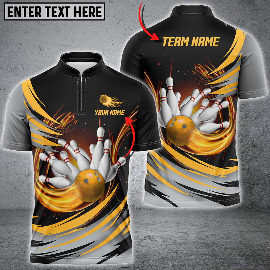 Flaming Magma Bowling And Pins Multicolor Option Customized Name 3D Bowling Jersey Shirt