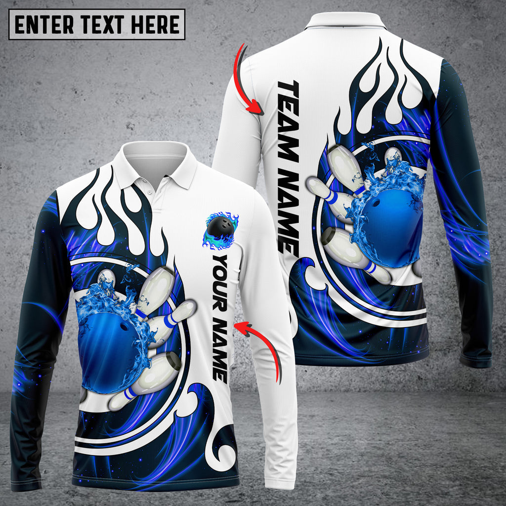Fire Blaster Bowling And Pins Multicolor Option Customized Name Long Sleeve 3D Shirt