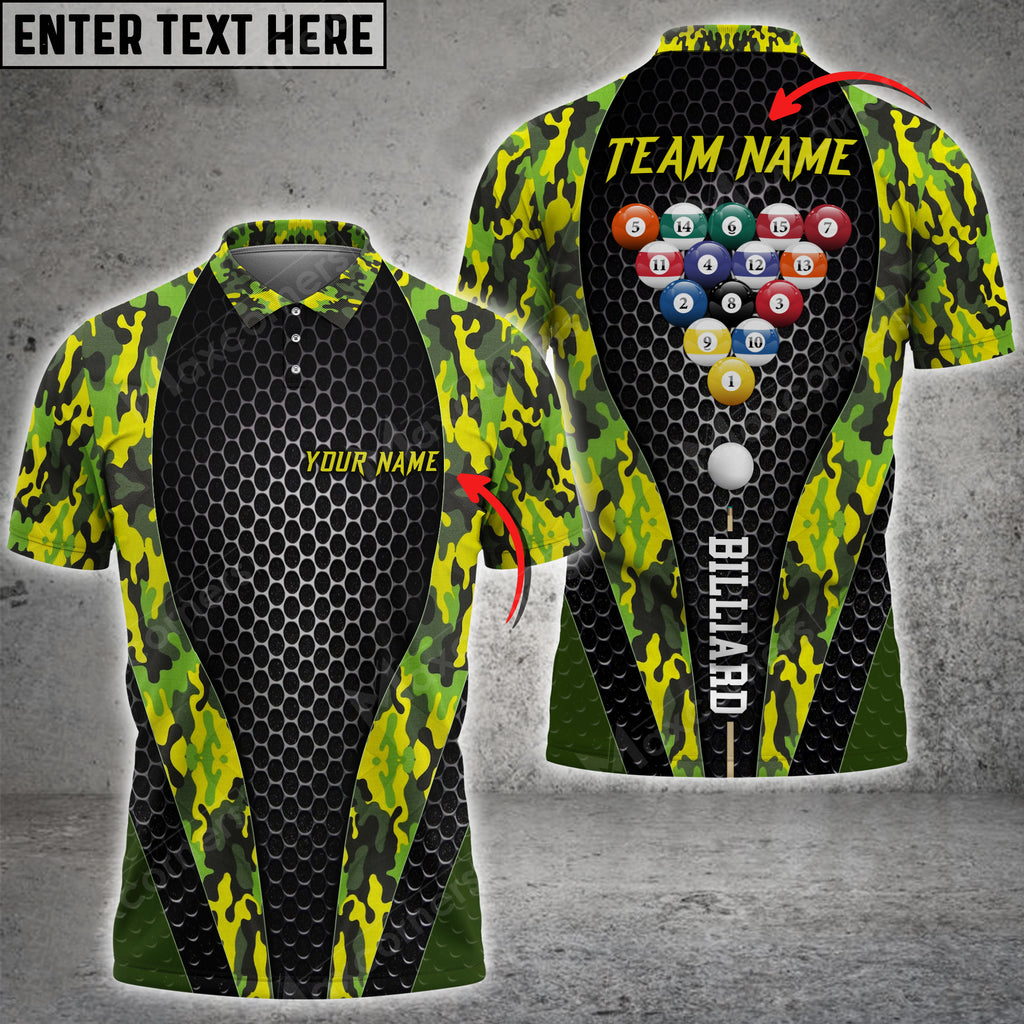 Billiards Multicolor Camo Pattern Personalized Name/ Team Name Unisex 3D Polo Shirt