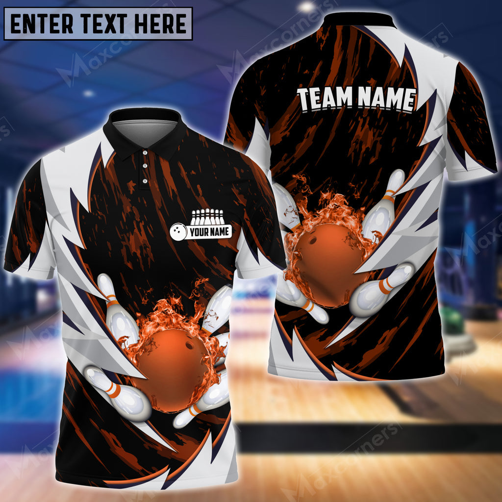Coolspod Bowling And Pins Fire Thunderstorm Multicolor Option Customized Name 3D Polo Shirt
