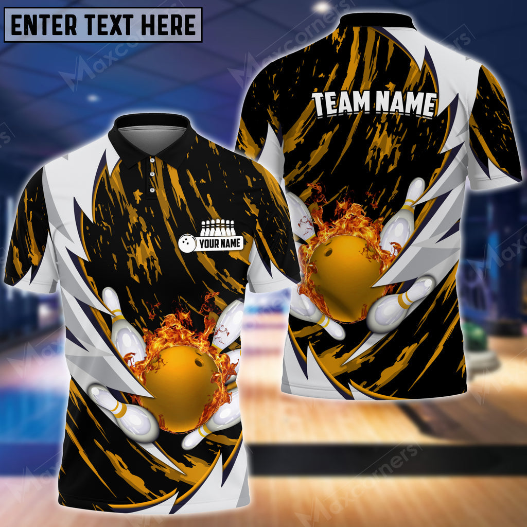 Coolspod Bowling And Pins Fire Thunderstorm Multicolor Option Customized Name 3D Polo Shirt