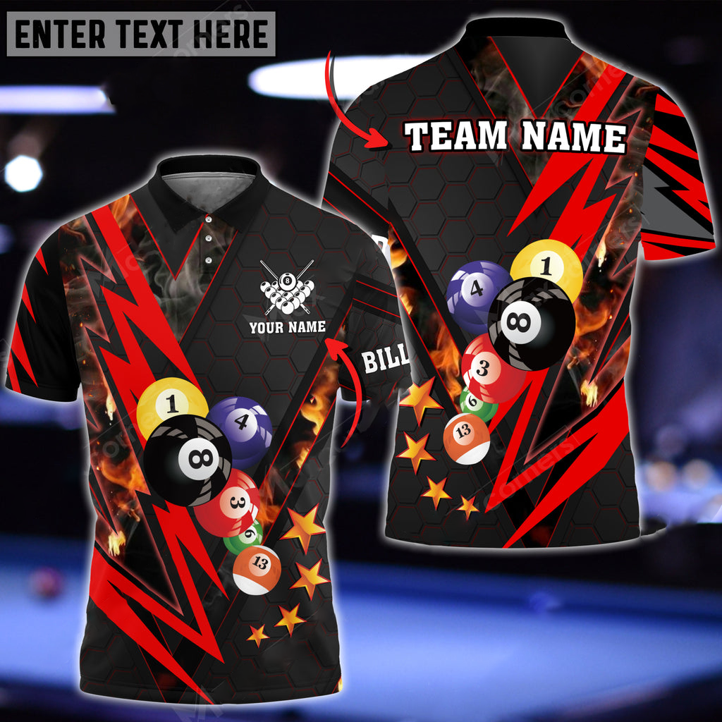 Coolspod Billiards Thunder Pattern Premium Customized Name 3D Polo Shirt/ Perfect Gift for Pool Player