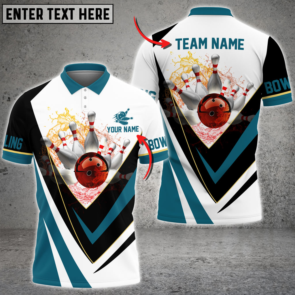 Water Bowling And Pins Multicolor Customized Name 3D Shirt/ Custom Bowling Polo for Men