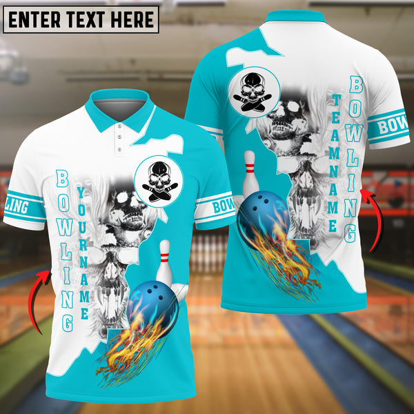 Blue Bowling Ball Flame Skull Pattern Premium Multicolor Option Customized Name 3D Shirt/ Skull Shirt