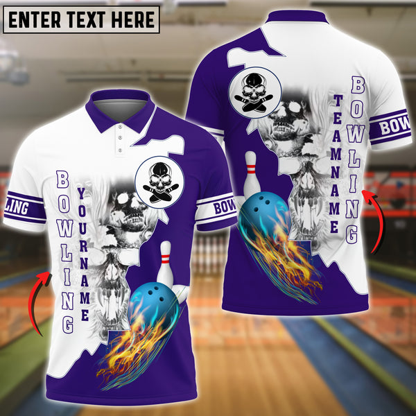 Blue Bowling Ball Flame Skull Pattern Premium Multicolor Option Customized Name 3D Shirt/ Skull Shirt