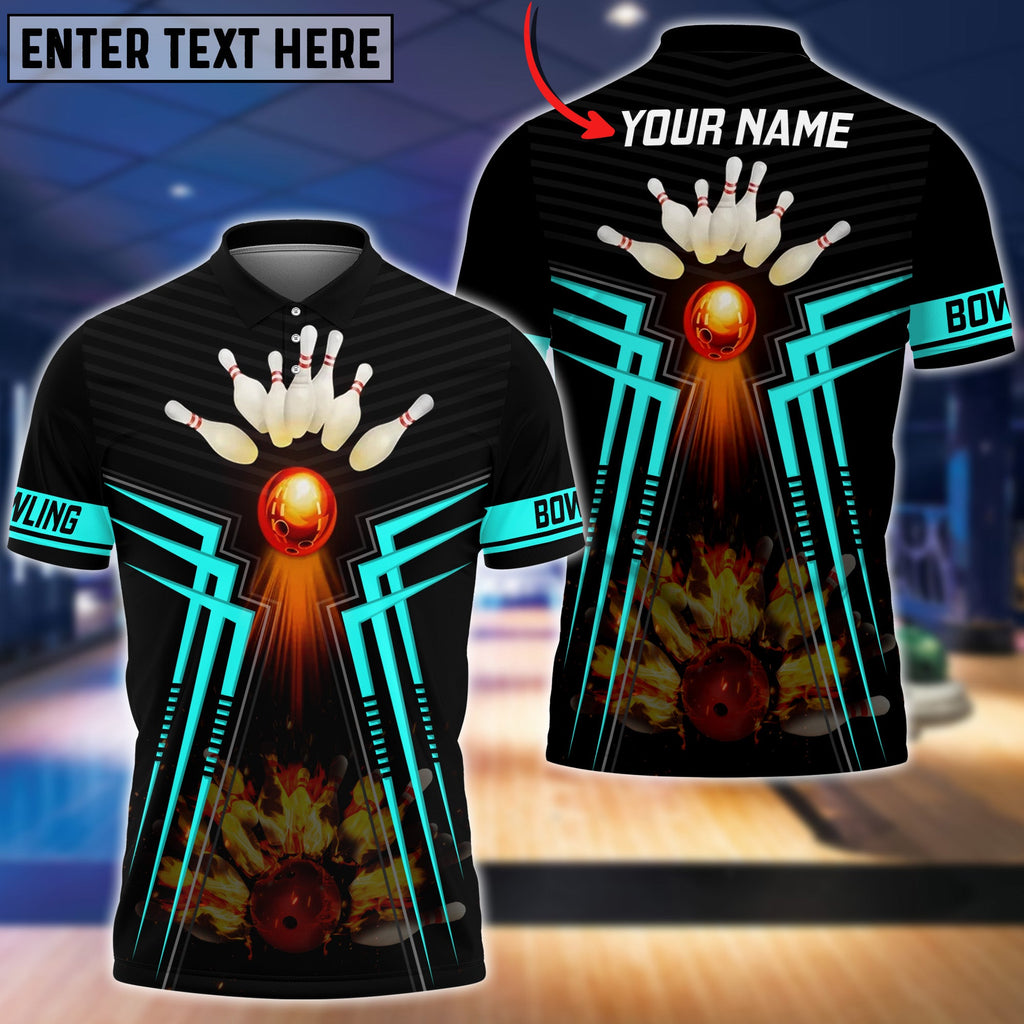 Bowling Ball And Pins Flame Premium Multicolor Option Customized Name 3D Shirt/ Perfect Gift for Bowler