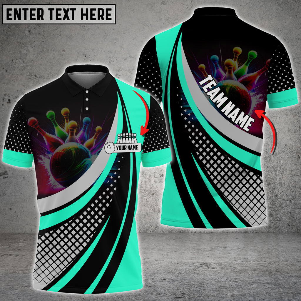 Bowling And Pins Square Pattern Multicolor Option Customized Name 3D Shirt