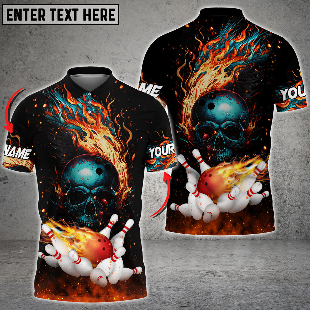 Burning Skull Bowling Ball Strike Customized Name 3D Shirt/ Polo Shirt Gift for Bowler