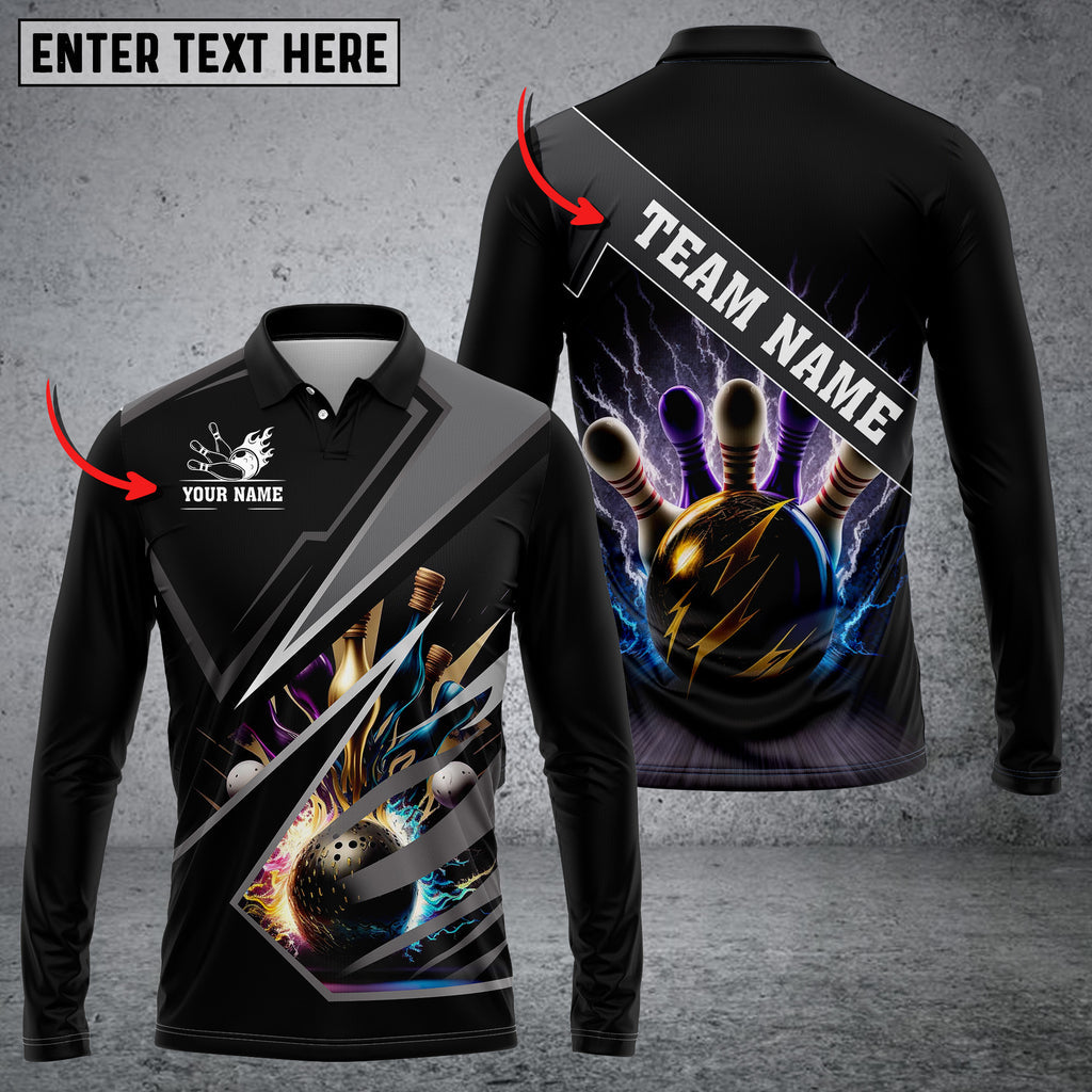 Coolspod Bowling And Pins Premium Multicolor Option Customized Name Long Sleeve 3D Shirt