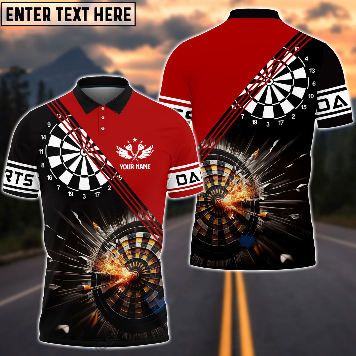 Coolspod Red Darts Personalized Name 3D Polo Shirt/ Dartboard Pattern Shirt/ Gift for Dart Lovers