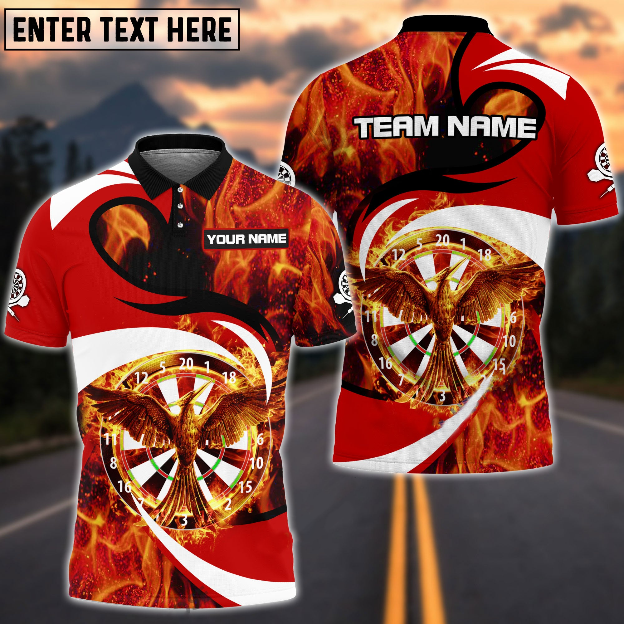 Coolspod Phoenix Fire Multicolir Personalized Name Team 3D Polo Shirt/ Gift for Dart Players