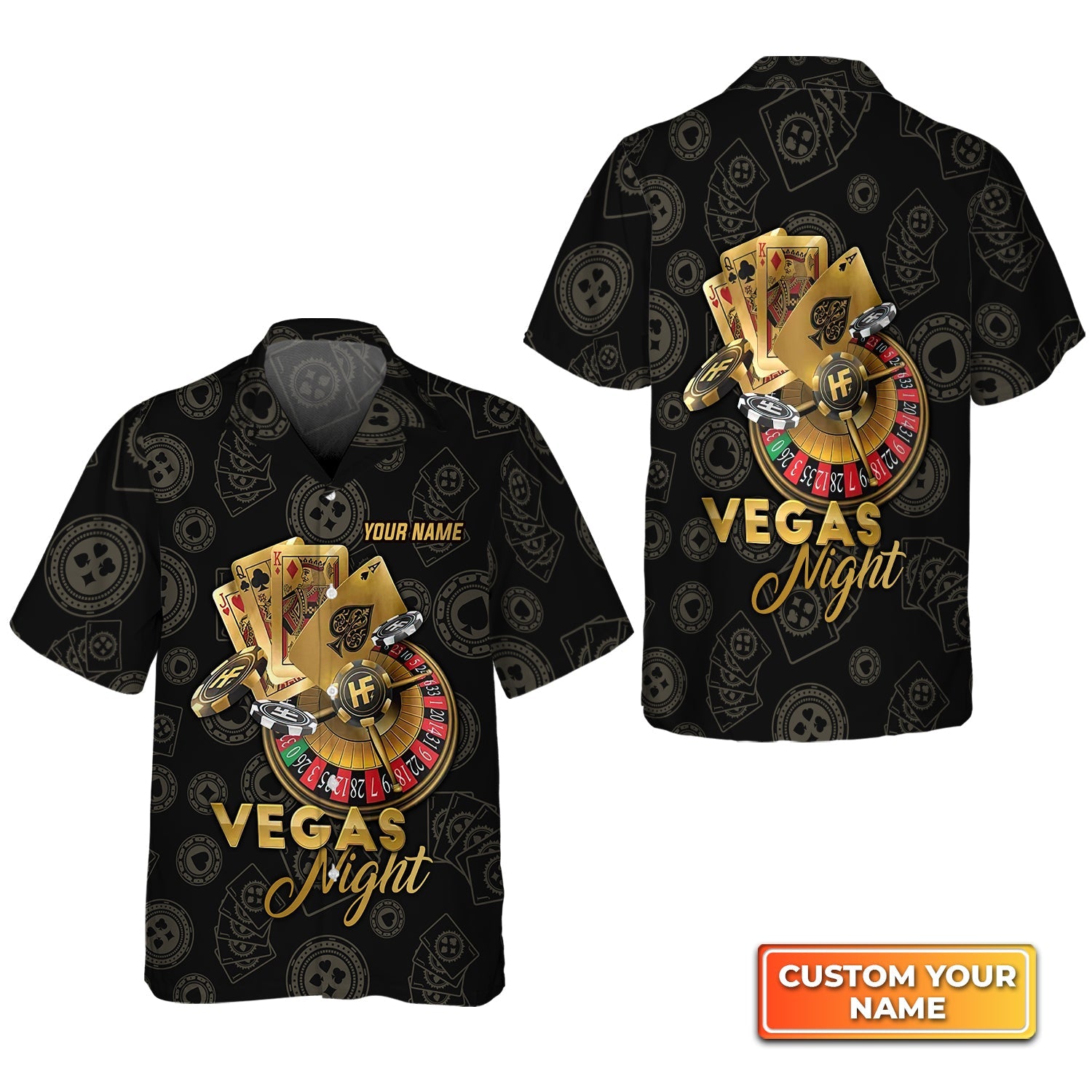 Vegas Night In Casino Personalized Name 3D Hawaiian Shirt For Poker Players