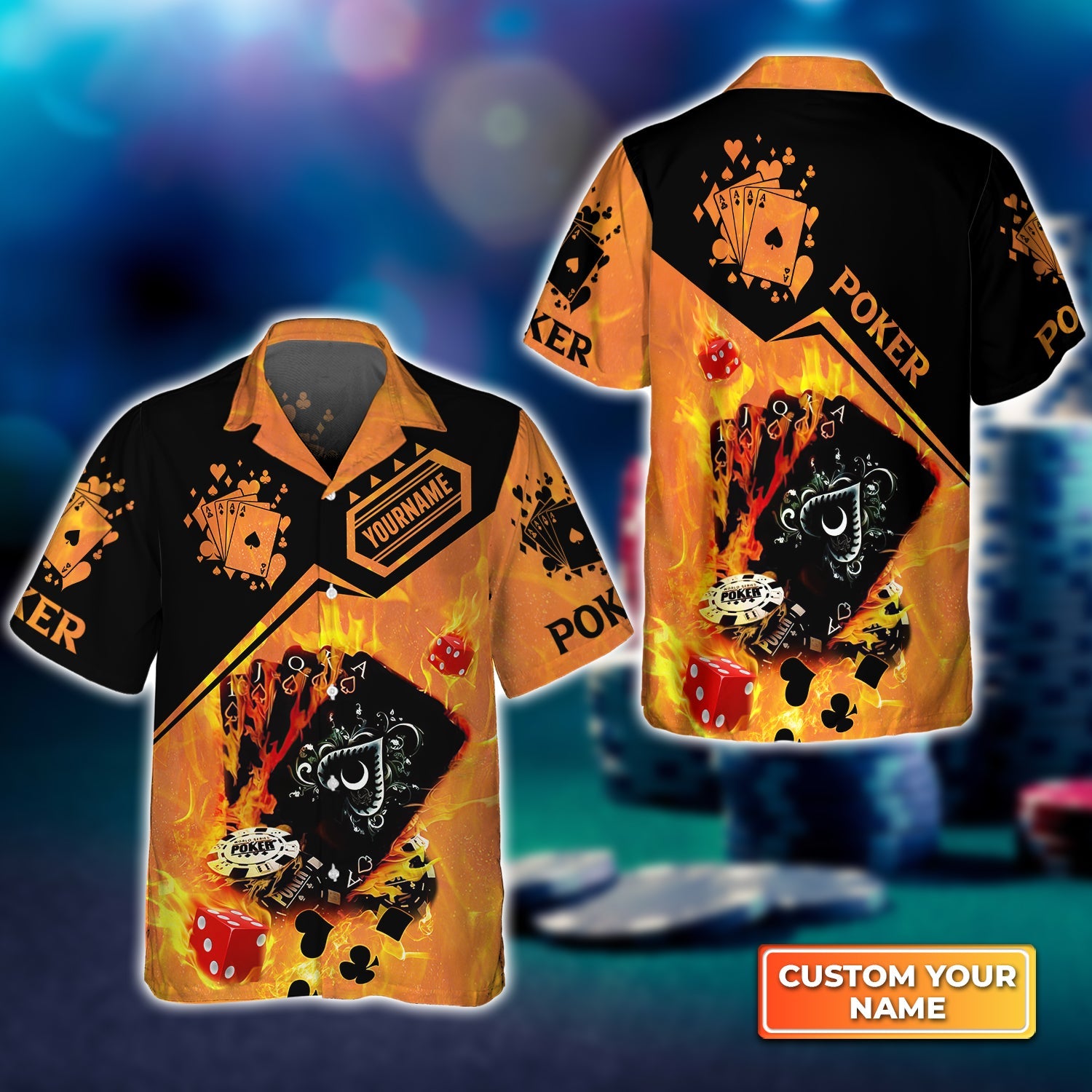 Poker Royal Flush On Fire Personalized Name 3D Hawaiian Shirt For Poker Players