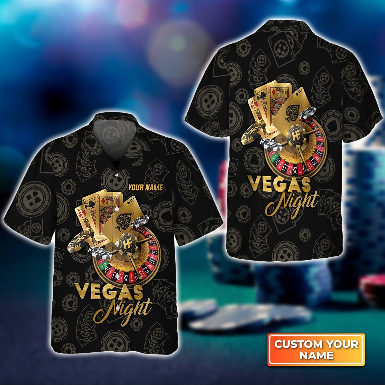 Vegas Night In Casino Personalized Name 3D Hawaiian Shirt For Poker Players
