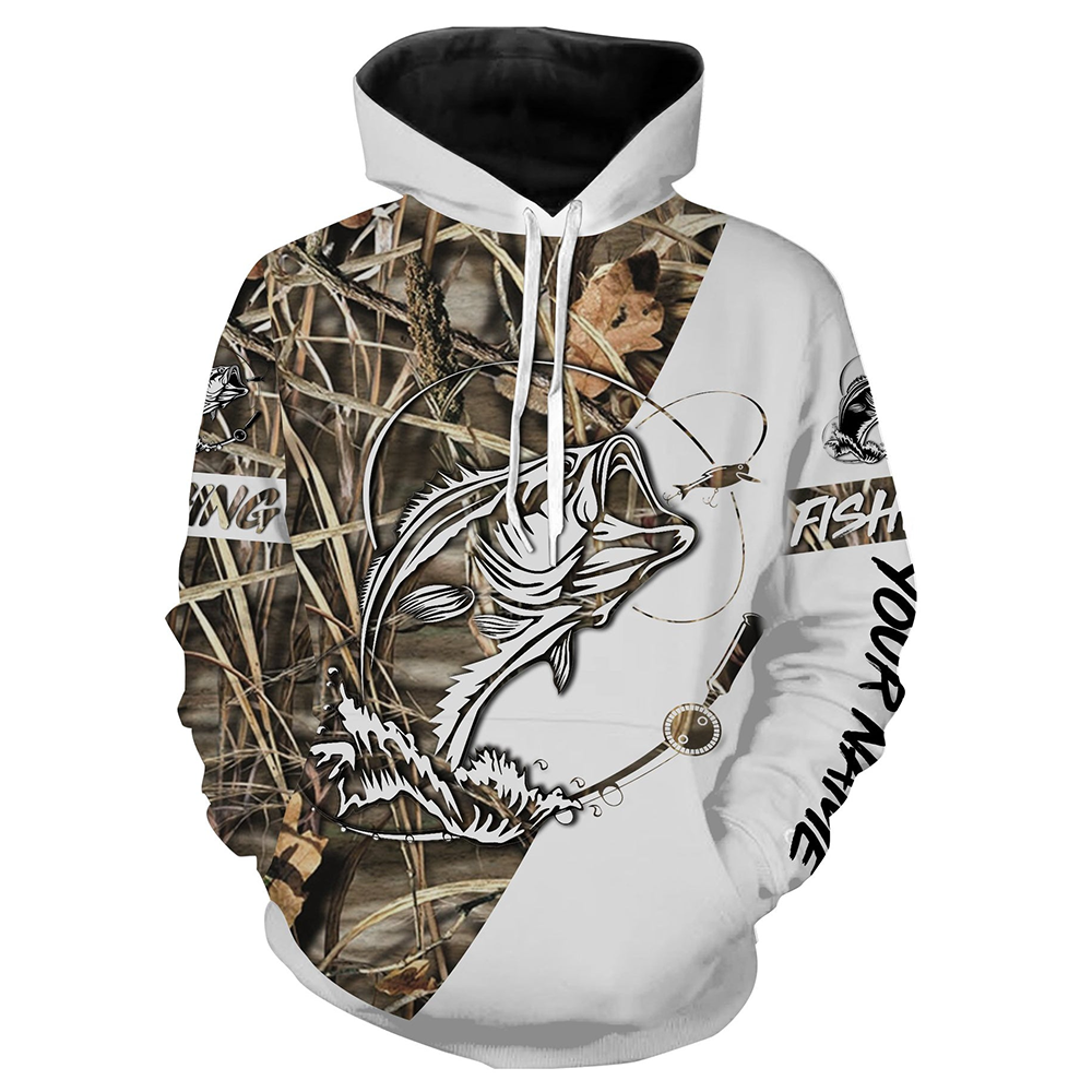 Custom Camo Bass Fishing Shirts All Over Printed Hoodie/ Zip Up Hoodie/ Gift for Fishing Lover