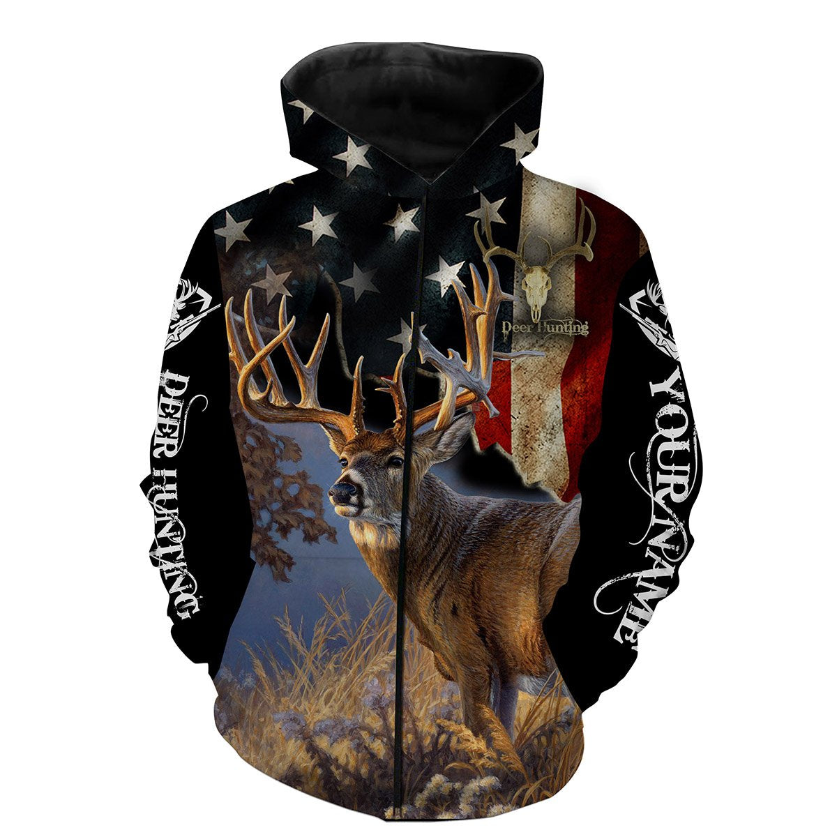 Deer Hunting US Flag Full Printing Custom Name Shirt Personalized Gift