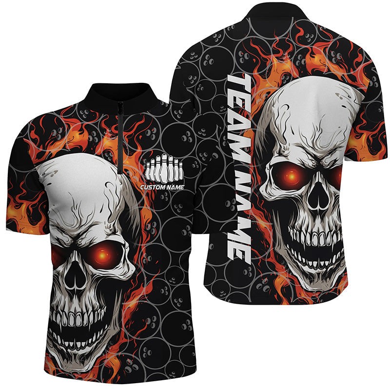 Personalized Skull Bowling Shirt For Men Custom Team''s Name Flame Bowler Jerseys Multi Color