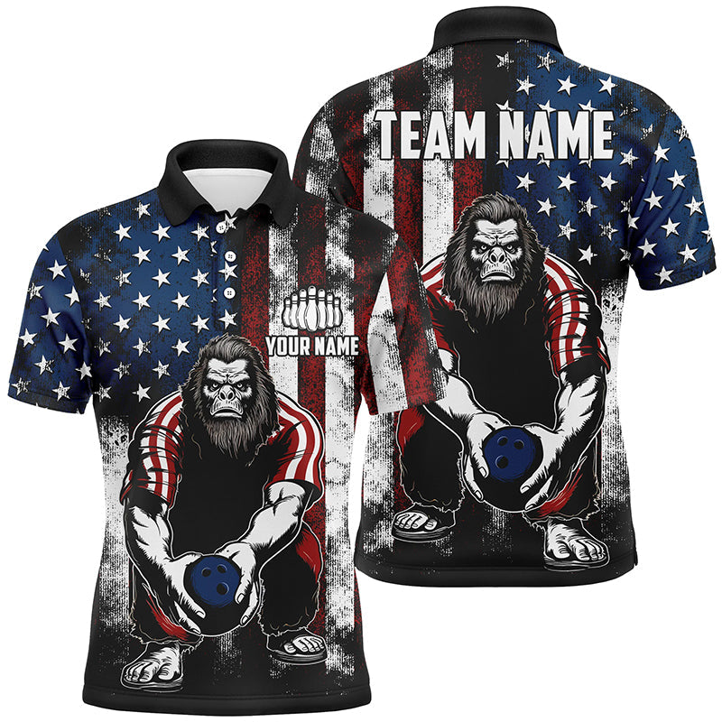 Coolspod American Flag Bigfoot Bowling Customized Name And Team Name 3D Polo Shirt/ Shirt for Bowling Players