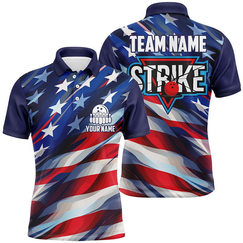 Coolspod American Flag Strike Bowling Customized Name And Team Name 3D Polo Shirt