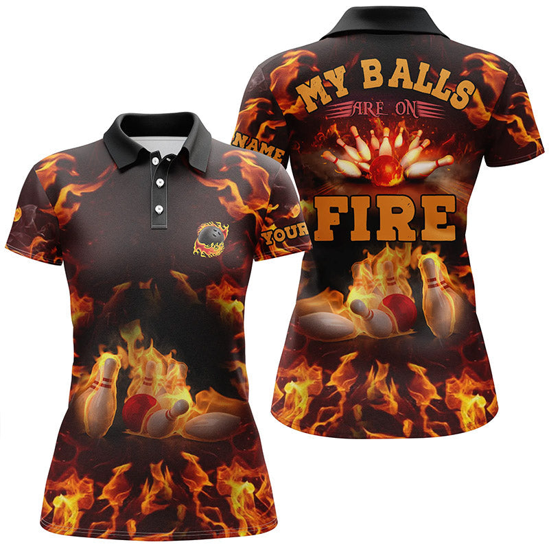 Flame Bowling Custom My Balls Are On Fire Bowling Sleeveless Polo Shirts For Women/ Bowling Polo Shirt