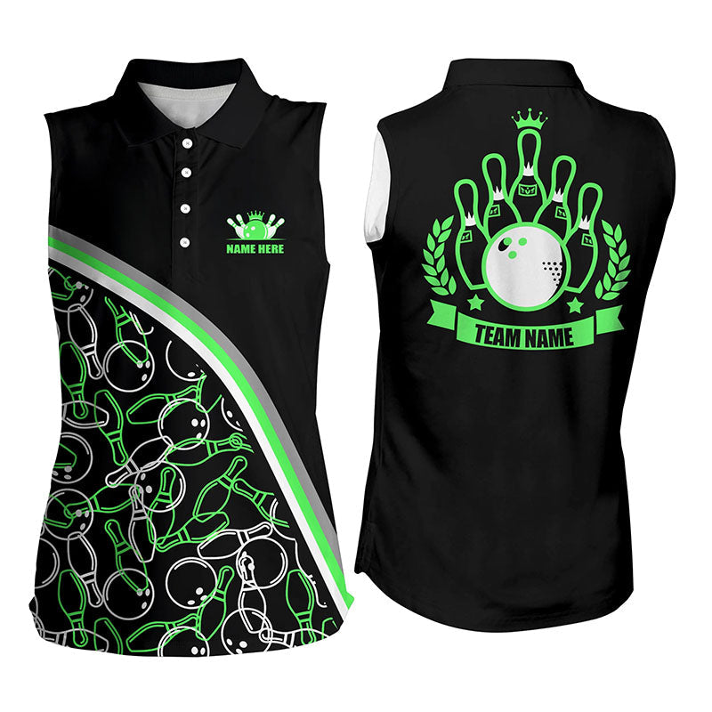 Personalized Bowling Sleeveless Polo Shirt For Women Custom Multi Color Bowling Pattern Team Shirts