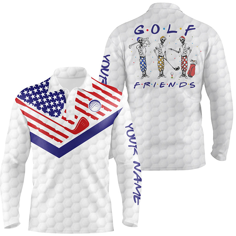 Red/ White/ And Blue American Flag Men Golf Long Sleeve Polo Shirts Custom Patriotic Golf Performance Shirts