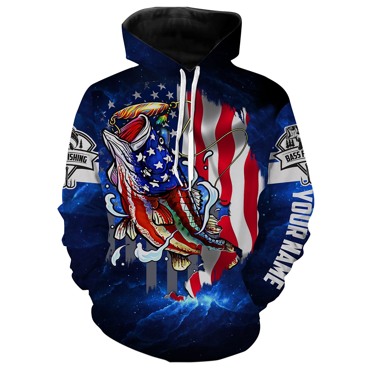 Bass Fishing 3D American Flag Patriotic Customize Name All Over Print Shirts - Personalized Fishing Gift For Men