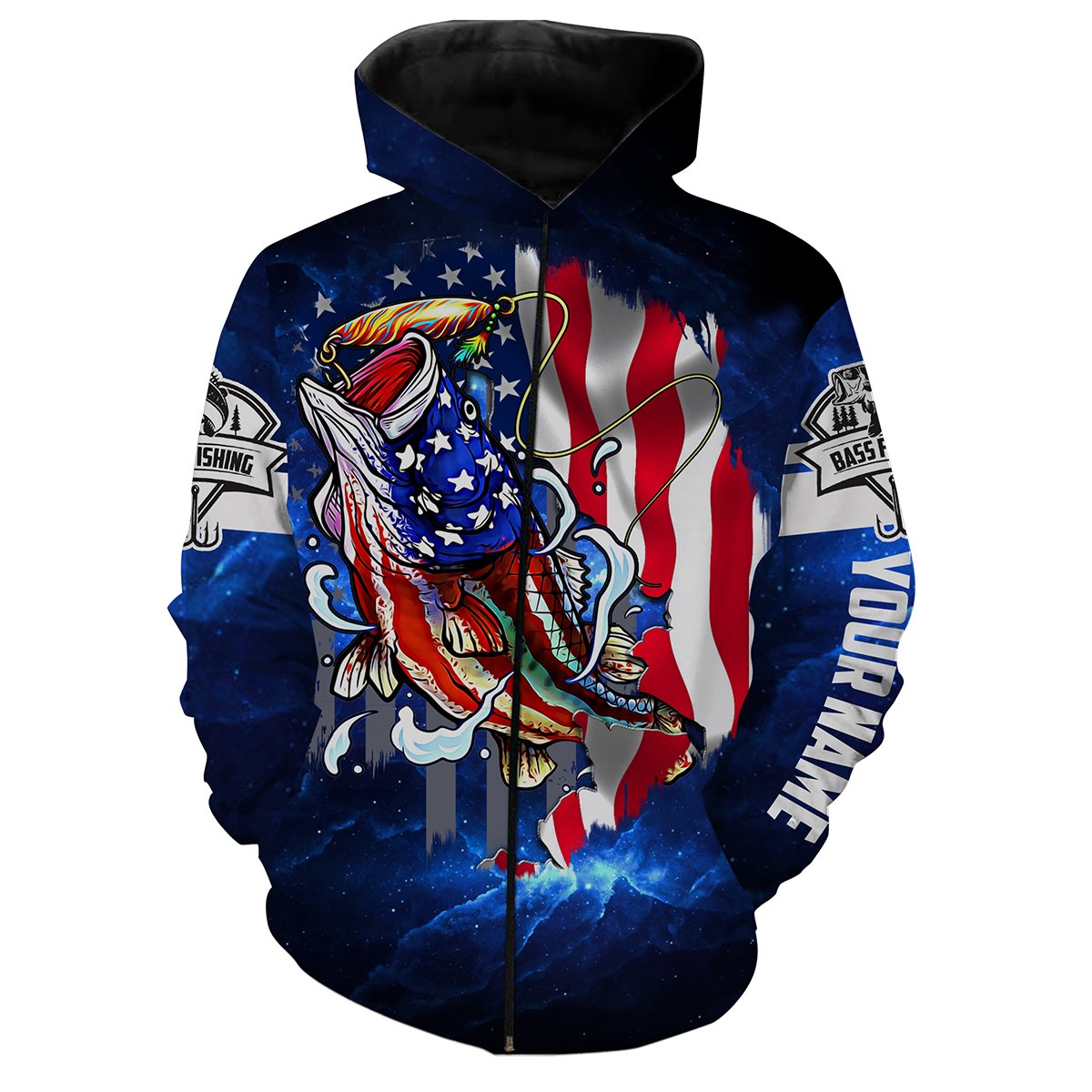 Bass Fishing 3D American Flag Patriotic Customize Name All Over Print Shirts - Personalized Fishing Gift For Men