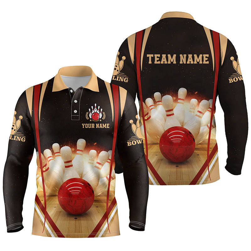 Black Vintage Bowling Shirts For Men Custom Name And Team Name Long Sleeve Polo Shirt/ Bowling Team Shirts