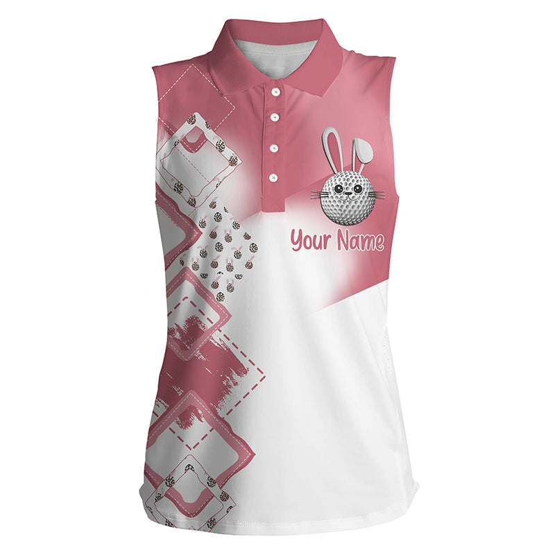 Womens sleeveless polo shirt custom pink Easter eggs bunny golf shirts/ Easter golf tank top womens