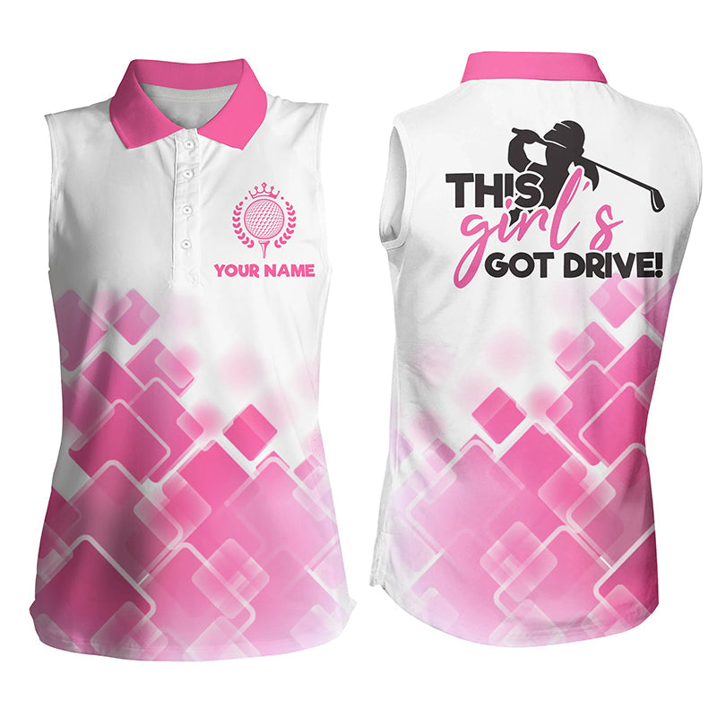 Women Sleeveless Polo Shirt This Girl''s Got Drive Custom Name Pink Pattern Golf Shirts For Women